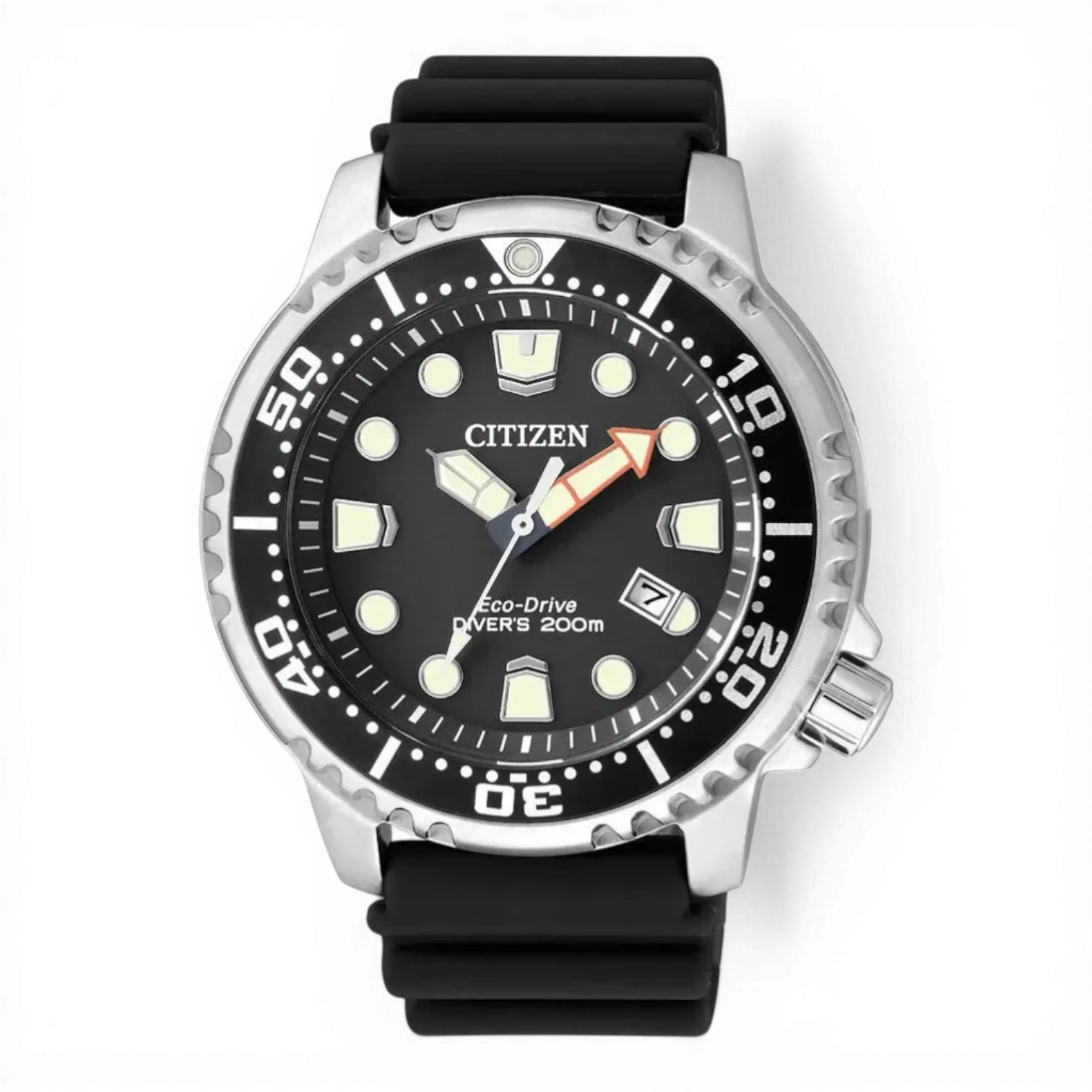 Citizen Herren-Solartaucheruhr Promaster Schwarz mit Edelstahlgehäuse und schwarzem Kautschukarmband. Perfekt für Taucher mit 200m Wasserdichtigkeit.