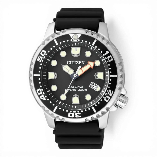 Citizen Herren-Solartaucheruhr Promaster Schwarz mit Edelstahlgehäuse und schwarzem Kautschukarmband. Perfekt für Taucher mit 200m Wasserdichtigkeit.