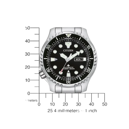 Citizen Herren-Automatikuhr Promaster Marine mit Maßangaben. Robuste Taucheruhr mit 200m Wasserdichtigkeit und präzisem Automatikwerk.