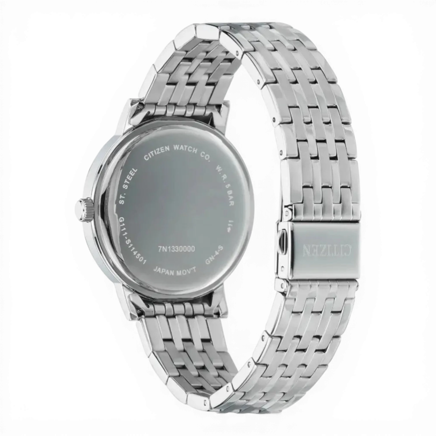 Bendixen-Braun men's stainless steel watch with grey dial, date, and double-push clasp. Water resistant 5 bar.