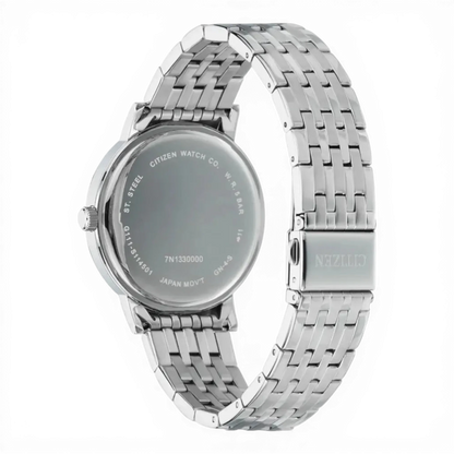 Bendixen-Braun men's stainless steel watch with grey dial, date, and double-push clasp. Water resistant 5 bar.