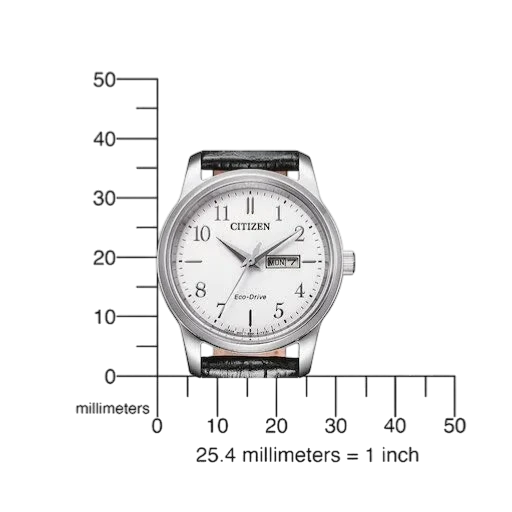 Größenvergleich der Citizen Damenuhr Eco-Drive mit Croco-Look Lederband. Präzise Maße für eine perfekte Passform am Handgelenk.