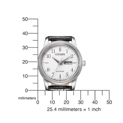 Größenvergleich der Citizen Damenuhr Eco-Drive mit Croco-Look Lederband. Präzise Maße für eine perfekte Passform am Handgelenk.