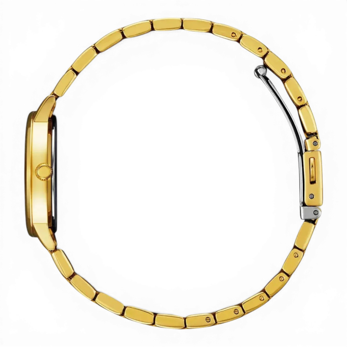 Bendixen-Braun women's gold-tone stainless steel quartz watch with black dial and date function.