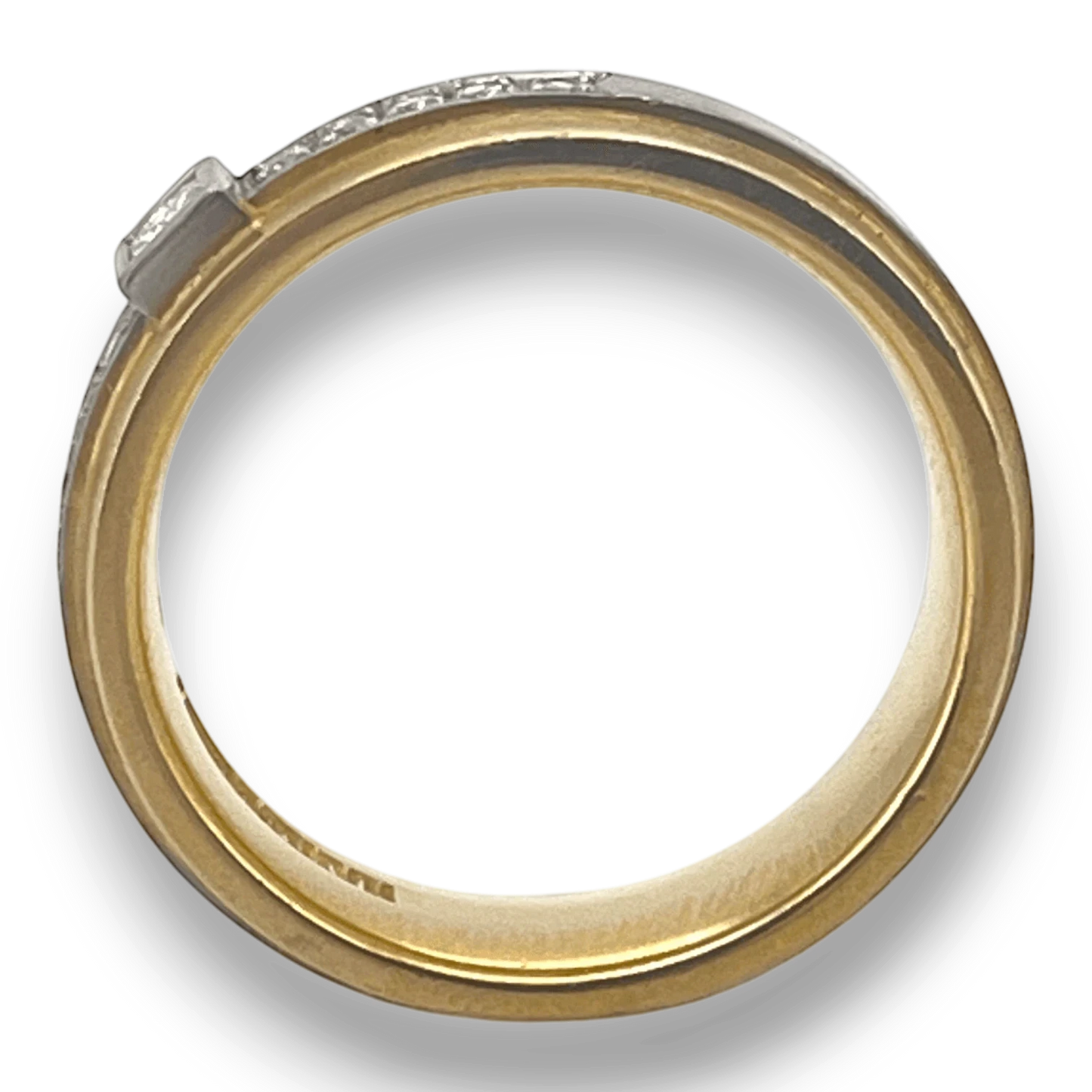 Bendixen-Braun Goldring bicolor mit Diamanten, 750er Gelbgold und Weißgold, mattiert und poliert.