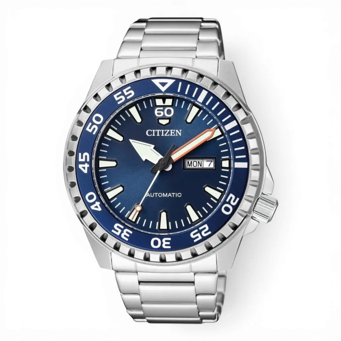Citizen Herren-Automatikuhr Taucheruhr mit blauem Zifferblatt und Edelstahlarmband. Stilvolle und wasserdichte Uhr für anspruchsvolle Taucher.