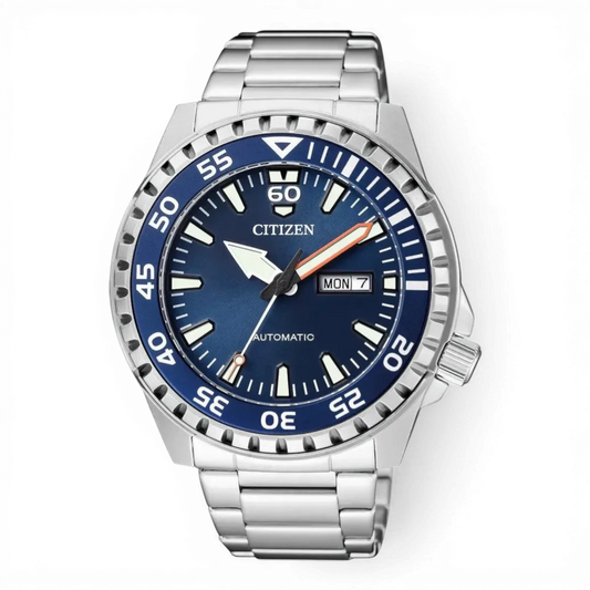 Citizen Herren-Automatikuhr Taucheruhr mit blauem Zifferblatt und Edelstahlarmband. Stilvolle und wasserdichte Uhr für anspruchsvolle Taucher.