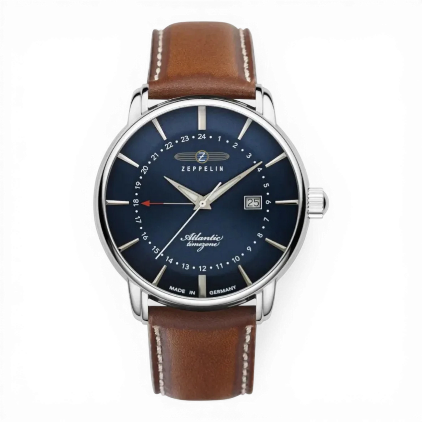Zeppelin Herrenuhr-Quarz Silber mit Lederband.