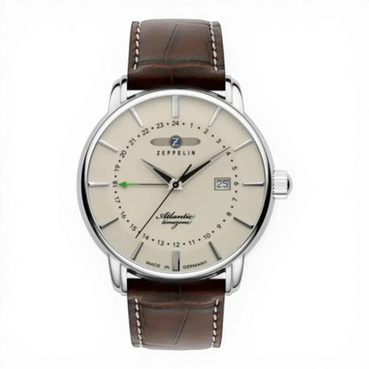 Zeppelin Herrenuhr-Quarz Beige mit Dual Time.