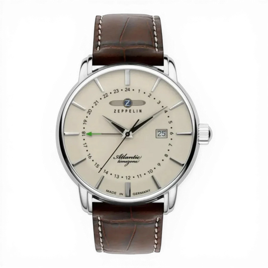 Zeppelin Herrenuhr-Quarz Beige mit Dual Time.