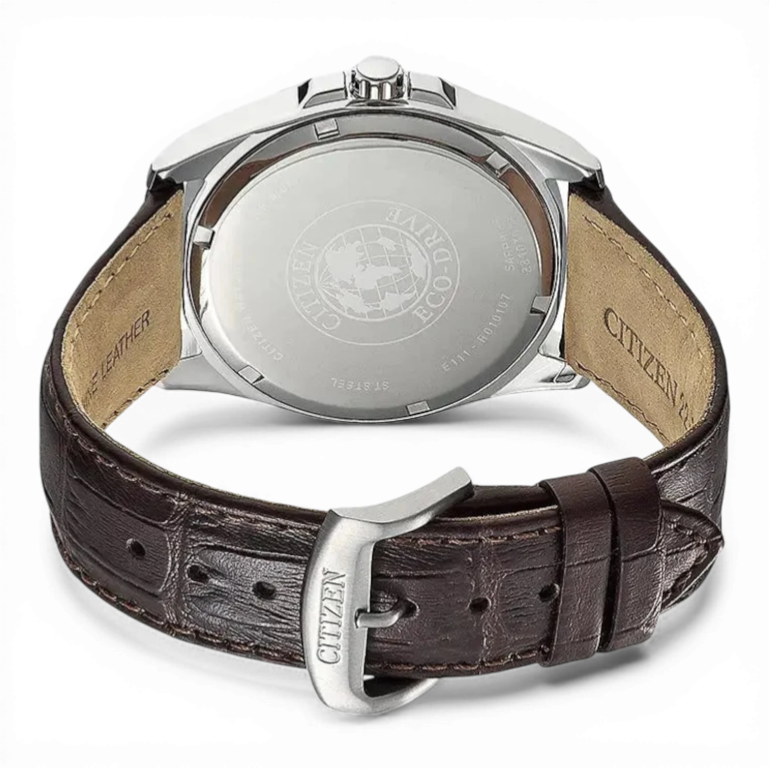 Bendixen-Braun men's solar-powered watch with blue dial, brown embossed leather strap, and stainless steel case.