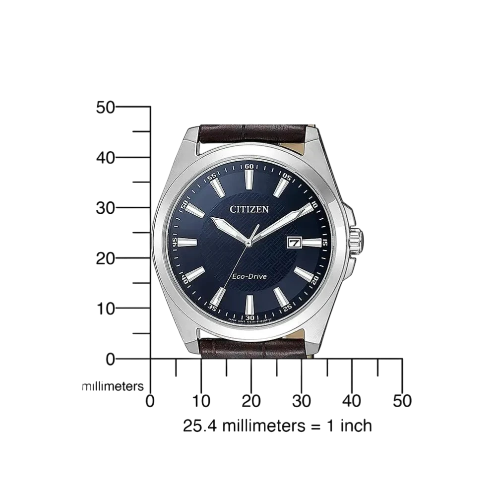 Bendixen-Braun men's solar-powered watch with a dark blue dial, date window, and brown embossed leather strap.