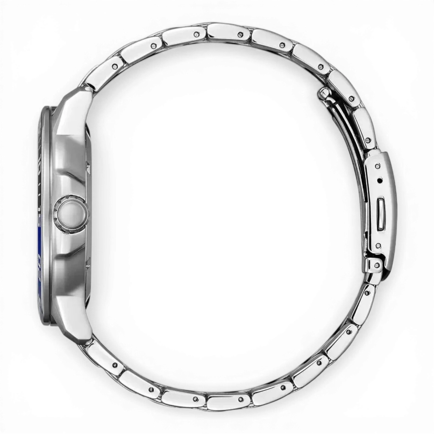 Bendixen-Braun men's solar-powered watch with stainless steel band, blue bezel, and blue dial.