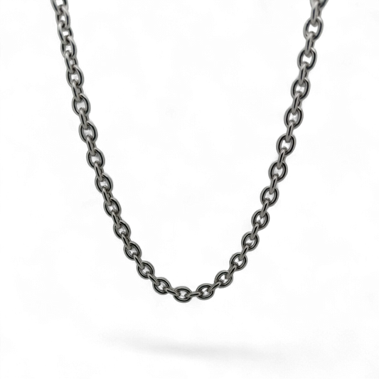 Bendixen-Braun rhodium-plated sterling silver necklace with large links and a spring ring clasp, 48cm length.