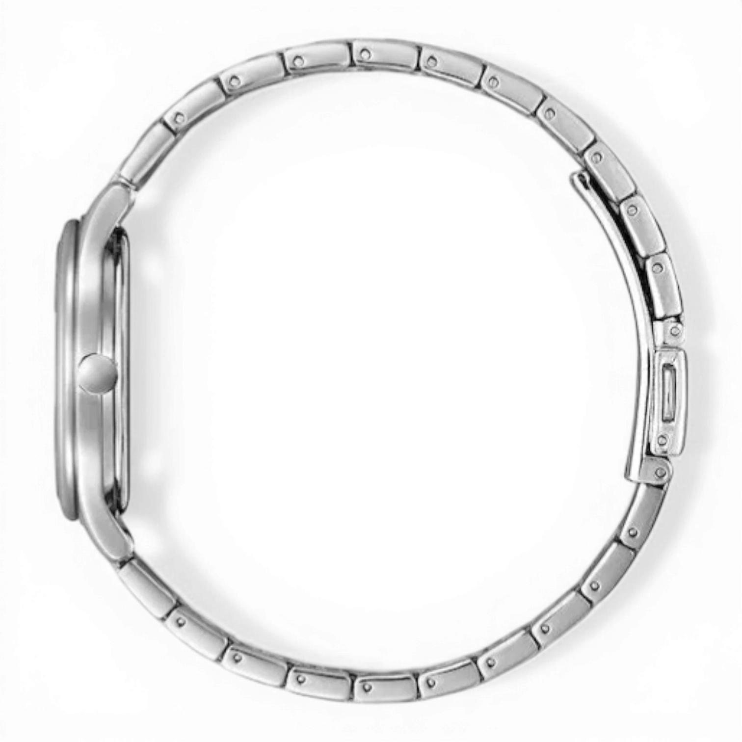 Seitenansicht der Citizen Solar-Damenuhr Edelstahl Quarz mit schlankem Gehäuse und hochwertigem Edelstahlarmband. Stilvolle Solaruhr für Damen.