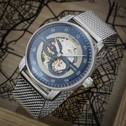 Zeppelin Herren-Armbanduhr Automatik New Captain's Line Silber.